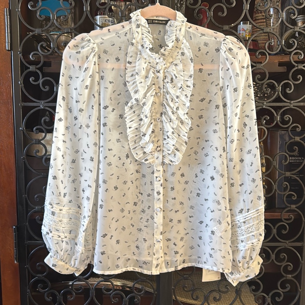 Zara top xs net transparent viscose